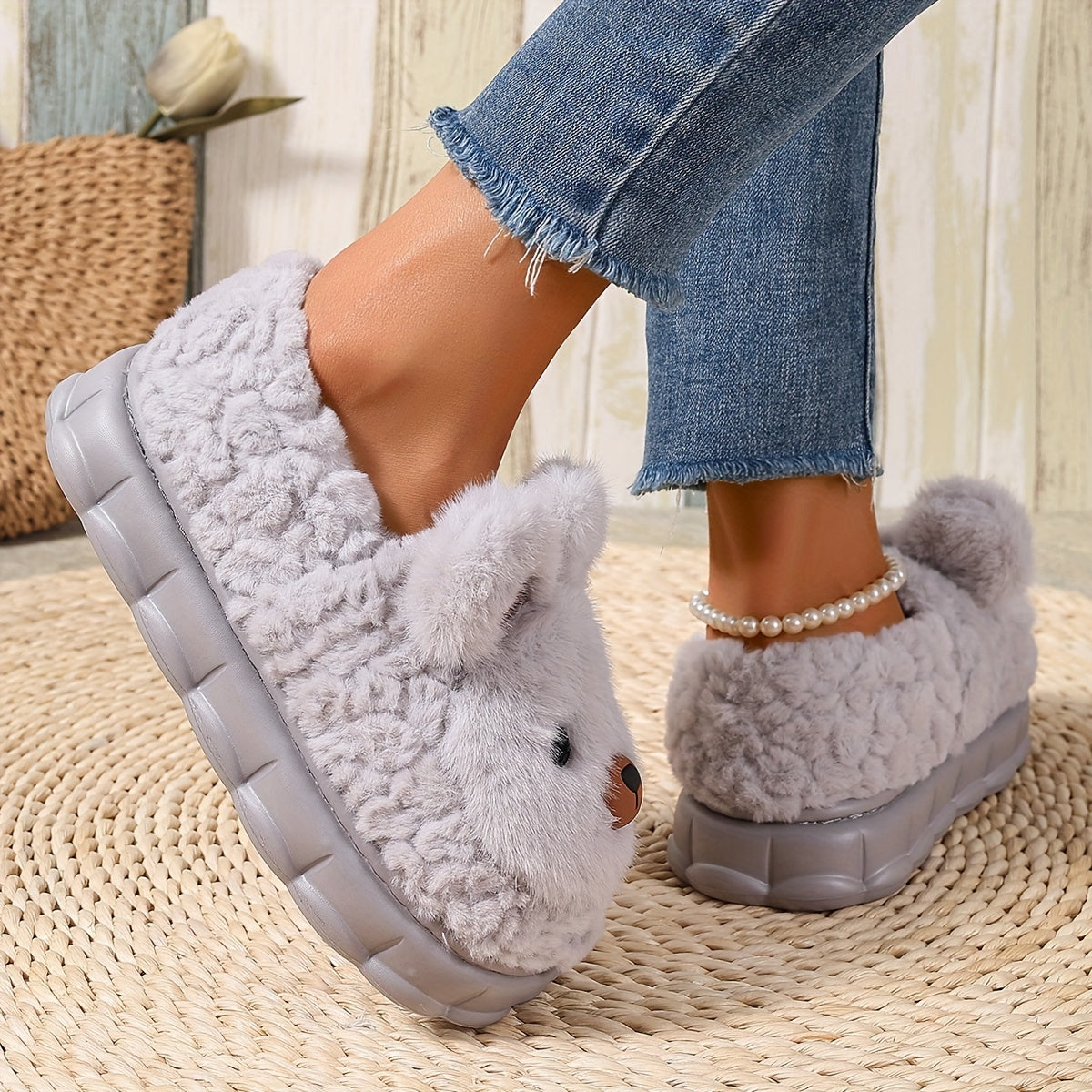 Women's Cartoon Plush Slippers with EVA Sole, Sweet Style Animal Print, All-Season Comfortable Home Slippers, Hand Washable Fabric Insole and Upper - For Women - Cozy & Cute - Perfect Gift for Birthday & Holidays